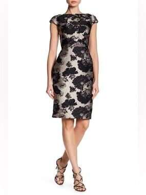 Vera Wang Womens Jacquard Metallic Cocktail Dress